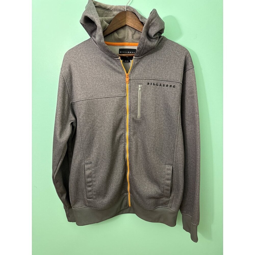 Billabong Mens Gray Hooded Full-Zip Jacket With Orange Accents Lightweight Polye